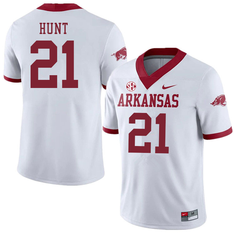 Men #21 Javion Hunt Arkansas Razorbacks College Football Jerseys Sale-Alternate White - Click Image to Close